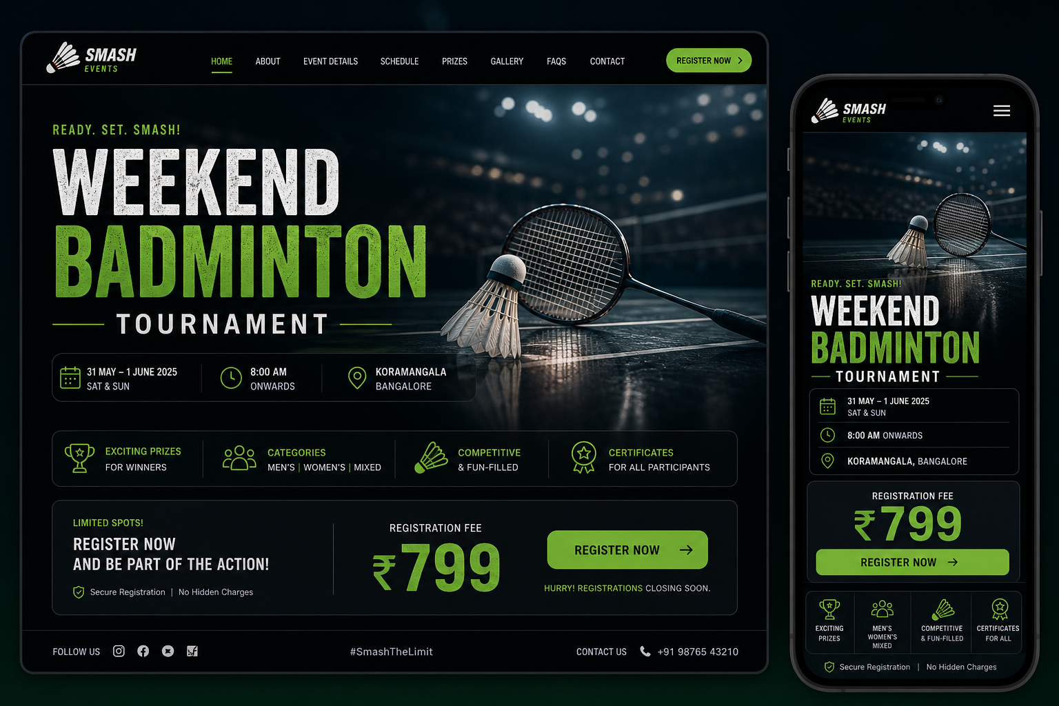 Public event marketing page with pricing and register button