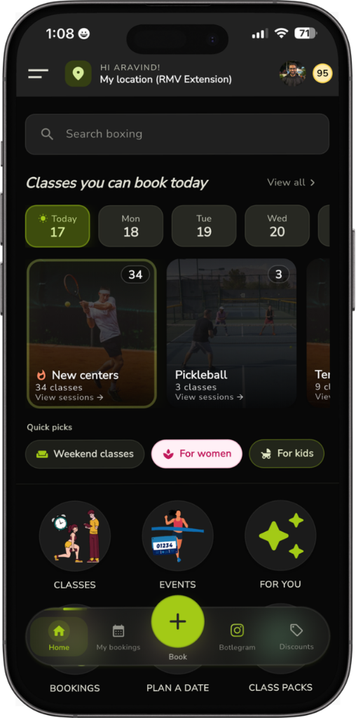 Weekend plans and classes around Bangalore on Botle — movement culture, not just another app screen