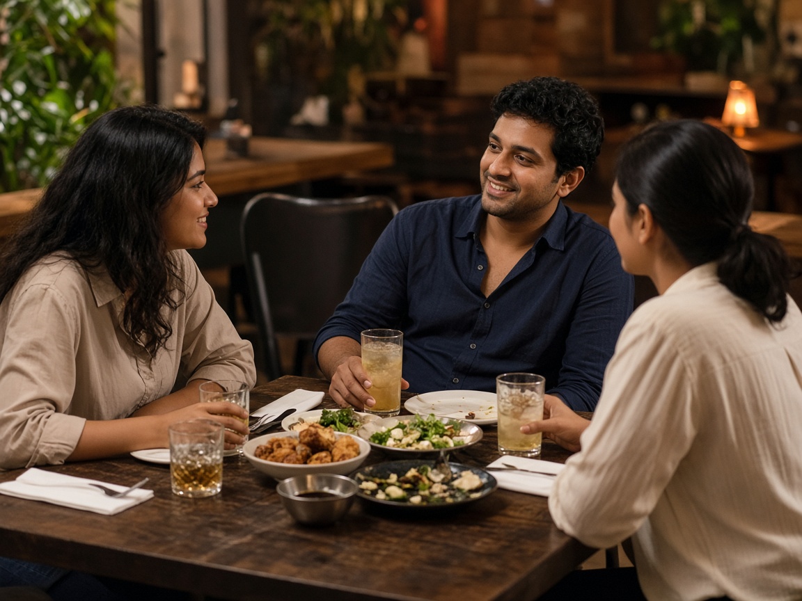 Colleagues sitting together around a restaurant table